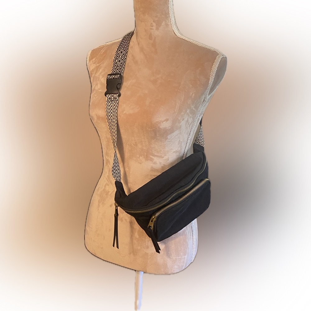Black Crossbody Bag with Brushed Gold Zippers